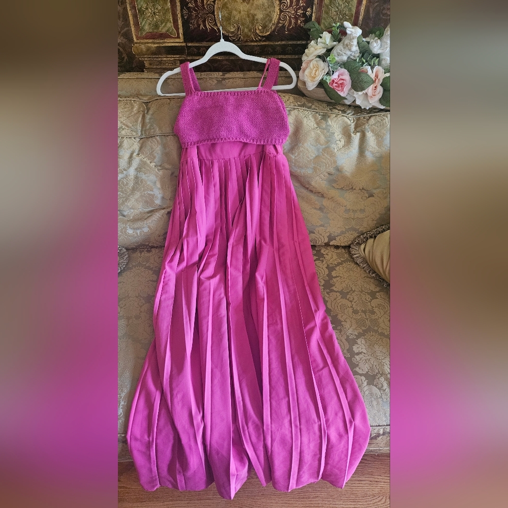 NWOT Anthropologie Mare Mare Knit Top Pleated Maxi Dress Size XS Hot Pink
